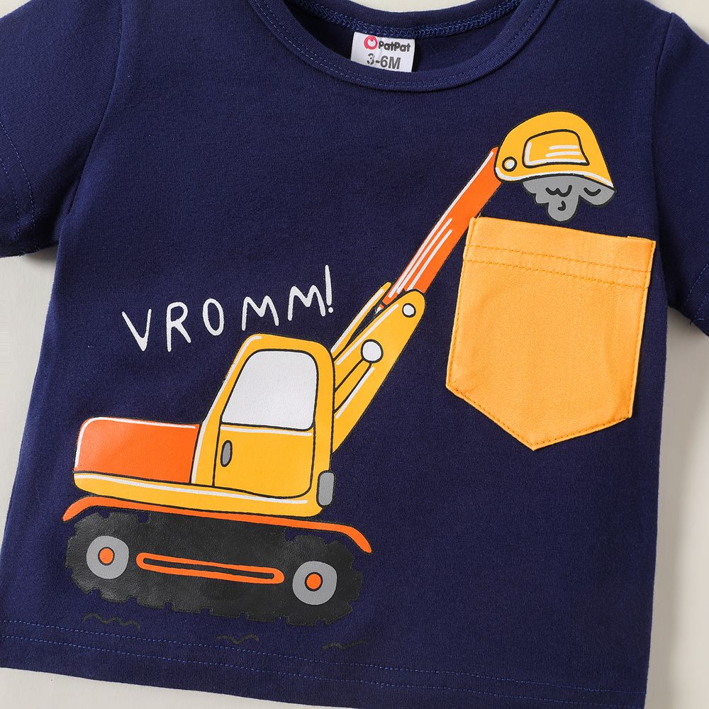 2pcs Baby Boy 95% Cotton Excavator Print Short-sleeve Tee & Shorts Set Tibetan blue big image 3