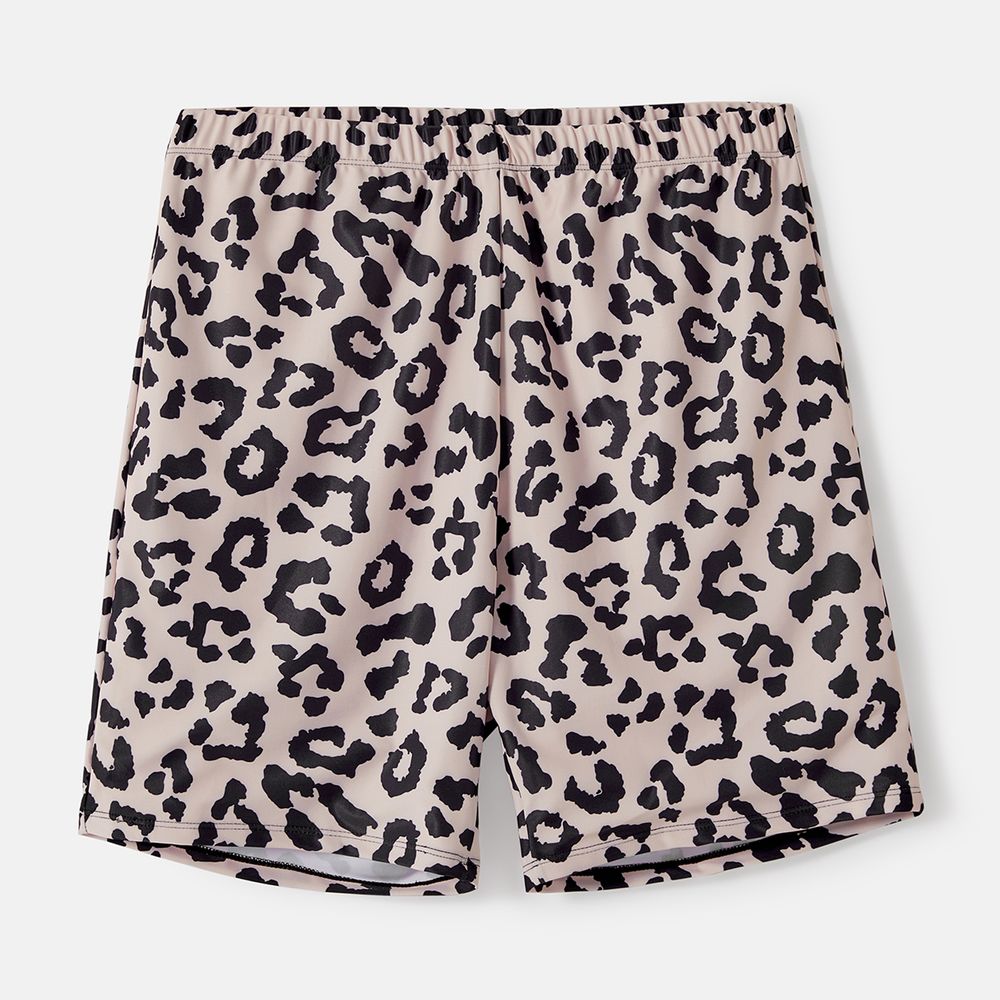 Family Matching Leopard Print Crisscross One-piece Swimsuit and Swim Trunks Black big image 10