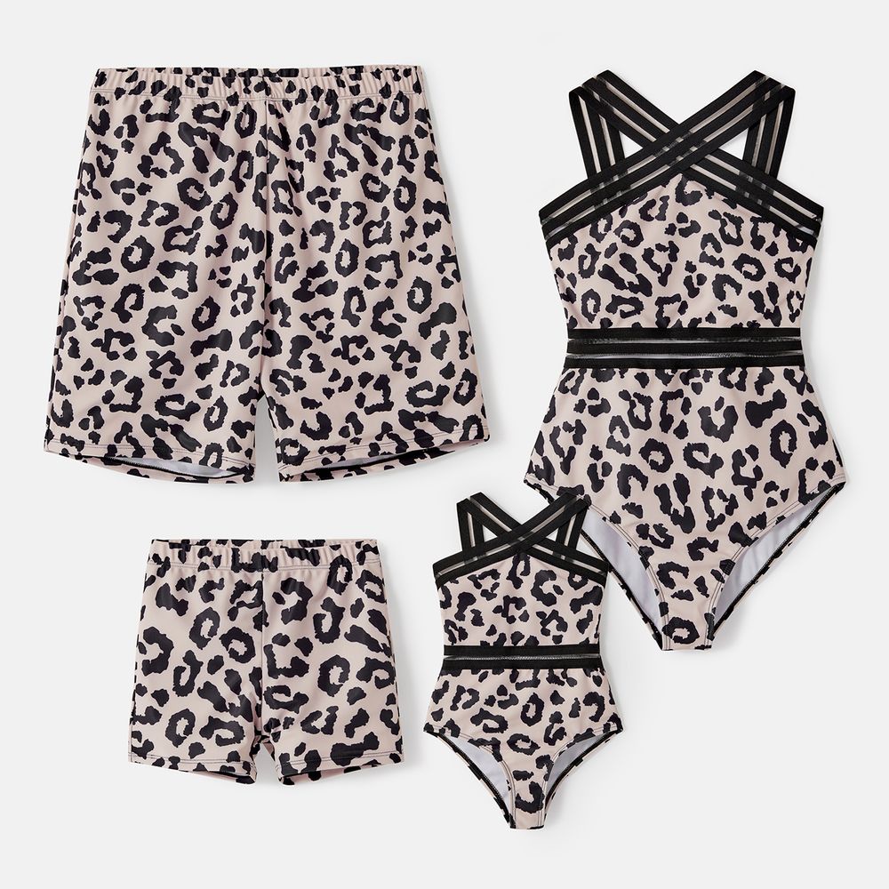 Family Matching Leopard Print Crisscross One-piece Swimsuit and Swim Trunks Black big image 1