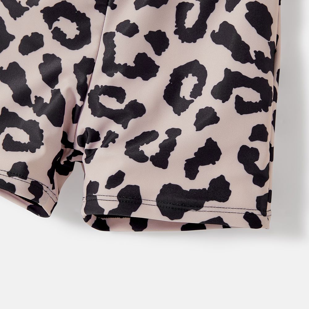 Family Matching Leopard Print Crisscross One-piece Swimsuit and Swim Trunks Black big image 21