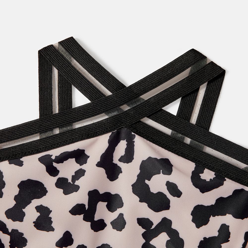 Family Matching Leopard Print Crisscross One-piece Swimsuit and Swim Trunks Black big image 15