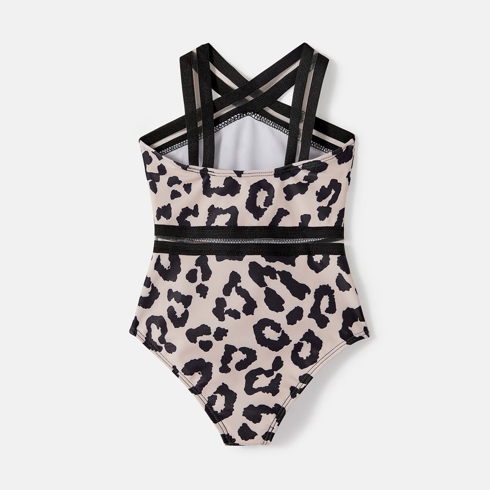 Family Matching Leopard Print Crisscross One-piece Swimsuit and Swim Trunks Black big image 14