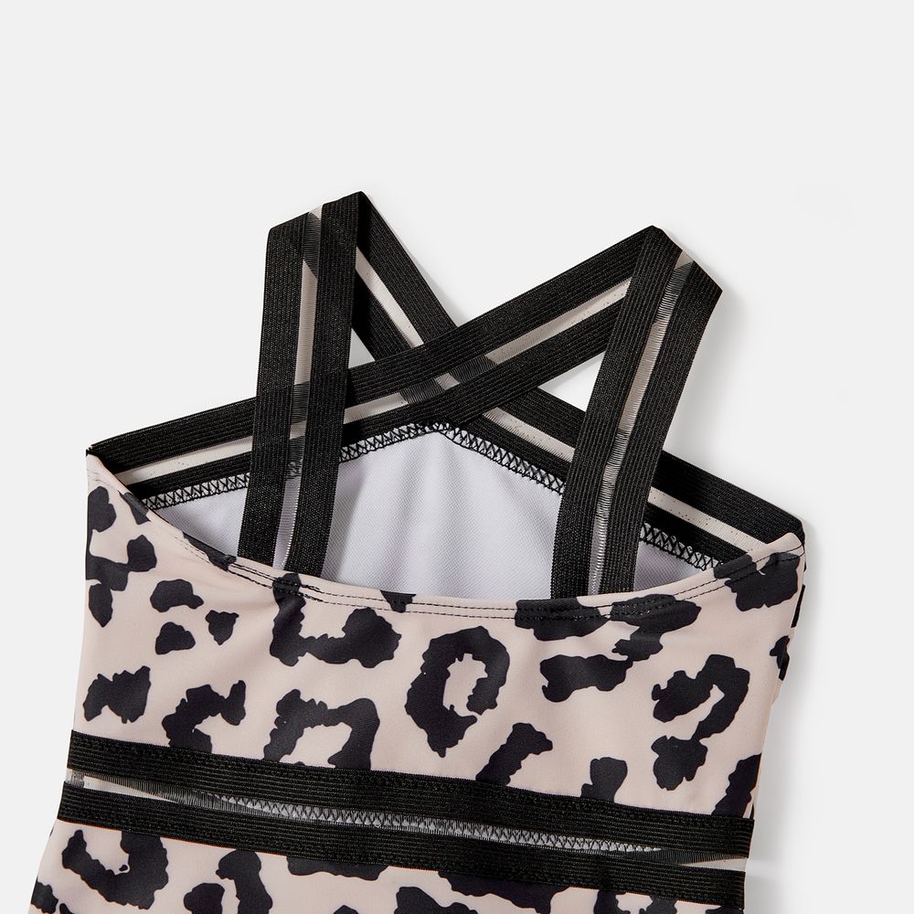 Family Matching Leopard Print Crisscross One-piece Swimsuit and Swim Trunks Black big image 17