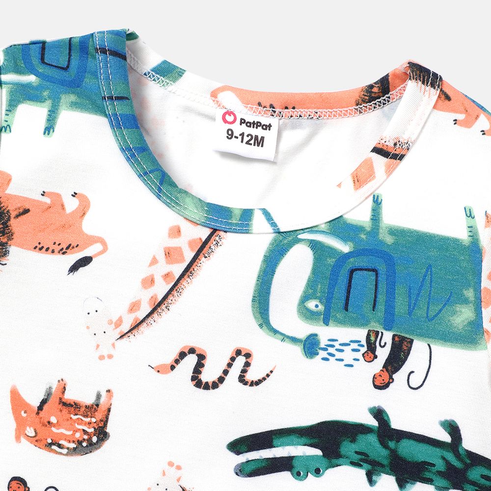 2pcs Baby Boy 100% Cotton Solid Shorts and Allover Animal Print Short-sleeve Naia™ Tee Set Colorful big image 4