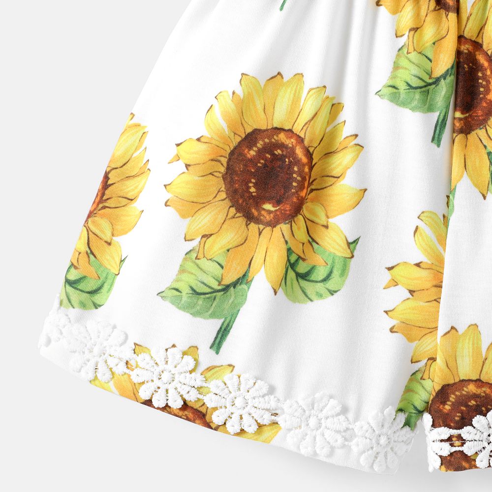 Baby Girl Floral Applique Design Solid Spliced Sunflower Print Naia™ Cami Romper ColorBlock big image 4