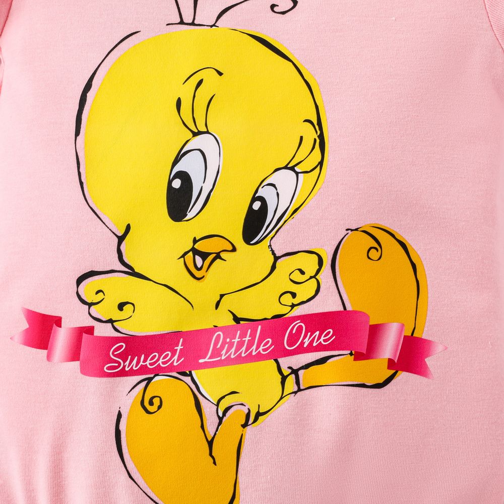 Looney Tunes 2pcs Baby Girl Graphic Print Ruffle Short-sleeve Romper and Plaid Naia™ Shorts Set Pink big image 4