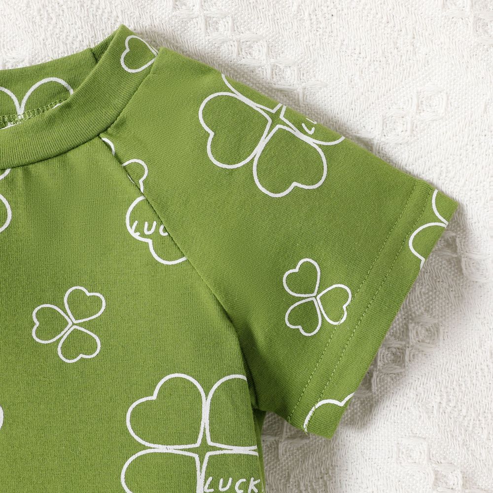2pcs Baby Boy/Girl 95% Cotton Allover Leaf Print Short-sleeve Tee & Shorts Set Emerald big image 4