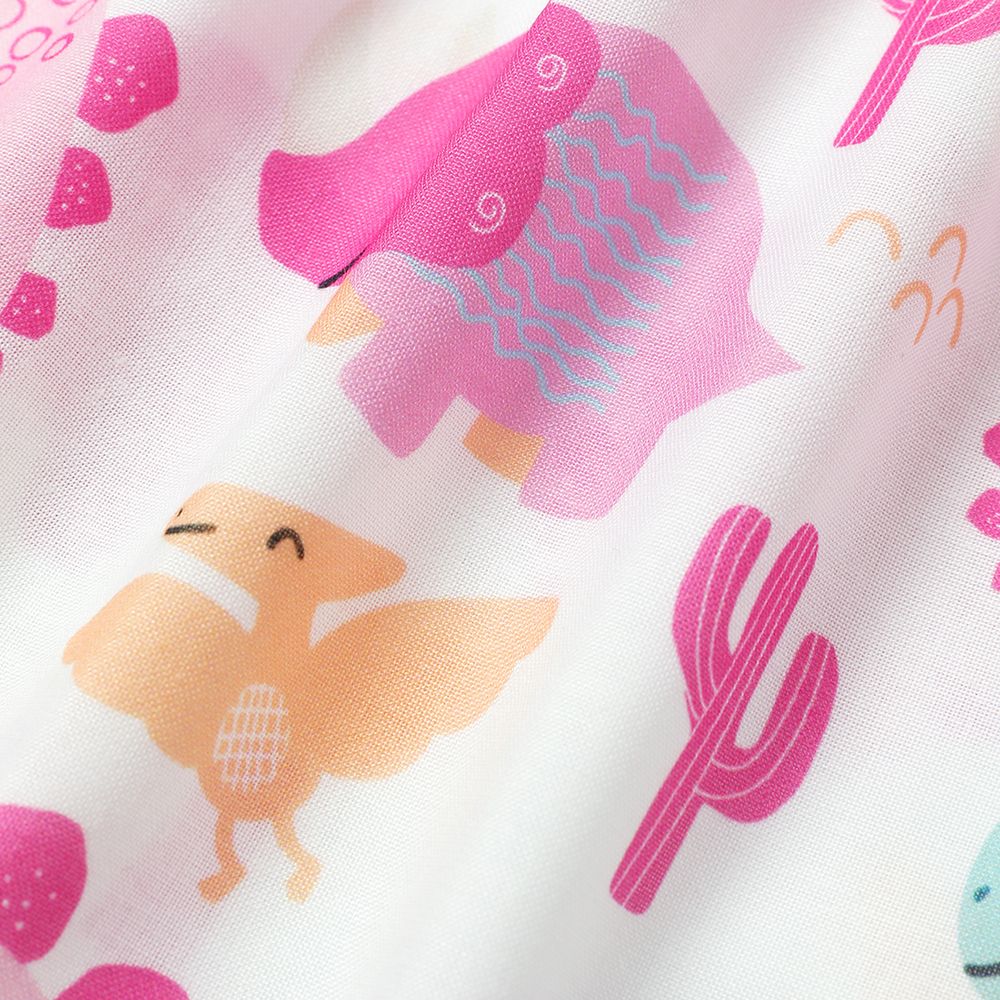 2pcs Baby Girl Dinosaur Print Flounce Sleeveless Tee and Bowknot Design Cotton Shorts Set Roseo big image 5