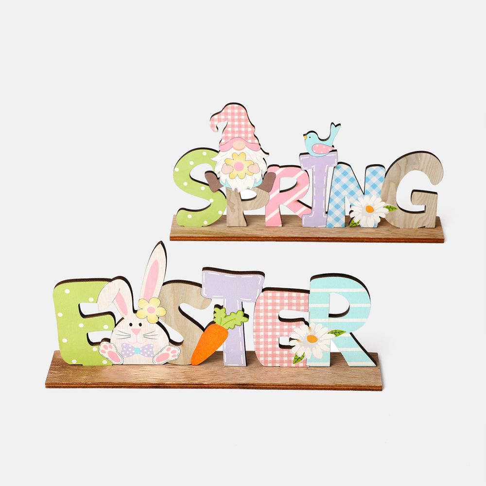 1pc Easter Decoration Wooden Spring Easter Letter Ornaments Easter Party Home Decor Supply Color-A big image 5