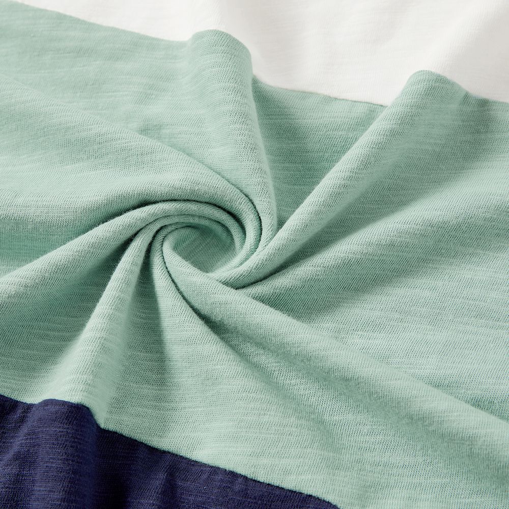 Family Matching Solid Cotton Button Front Drawstring Tank Dresses and Short-sleeve Colorblock T-shirts Sets GrayGreen big image 21