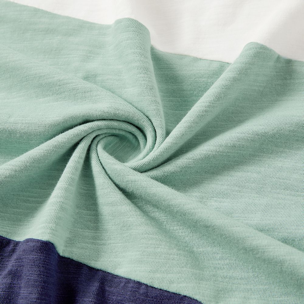 Family Matching Solid Cotton Button Front Drawstring Tank Dresses and Short-sleeve Colorblock T-shirts Sets GrayGreen big image 9