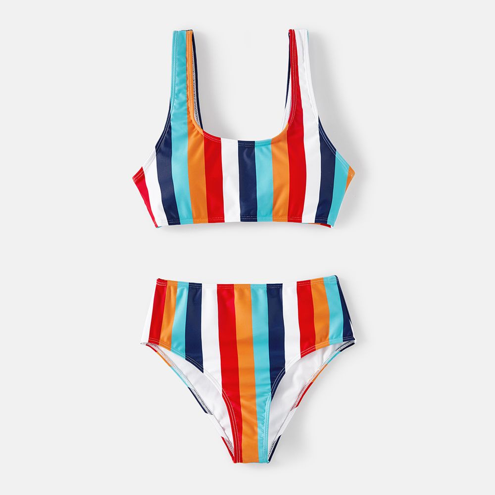 Family Matching Colorful Striped Two-Piece Top & Shorts Swimsuit Multi-color big image 3