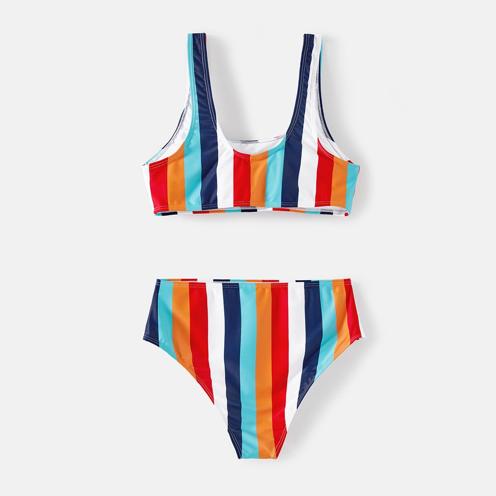 Family Matching Colorful Striped Two-Piece Top & Shorts Swimsuit Multi-color big image 4