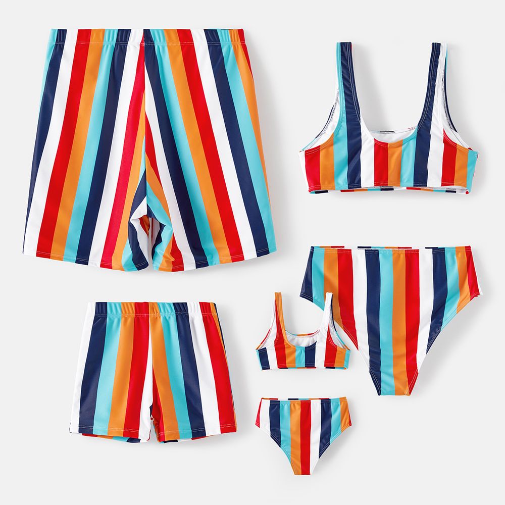 Family Matching Colorful Striped Two-Piece Top & Shorts Swimsuit Multi-color big image 2