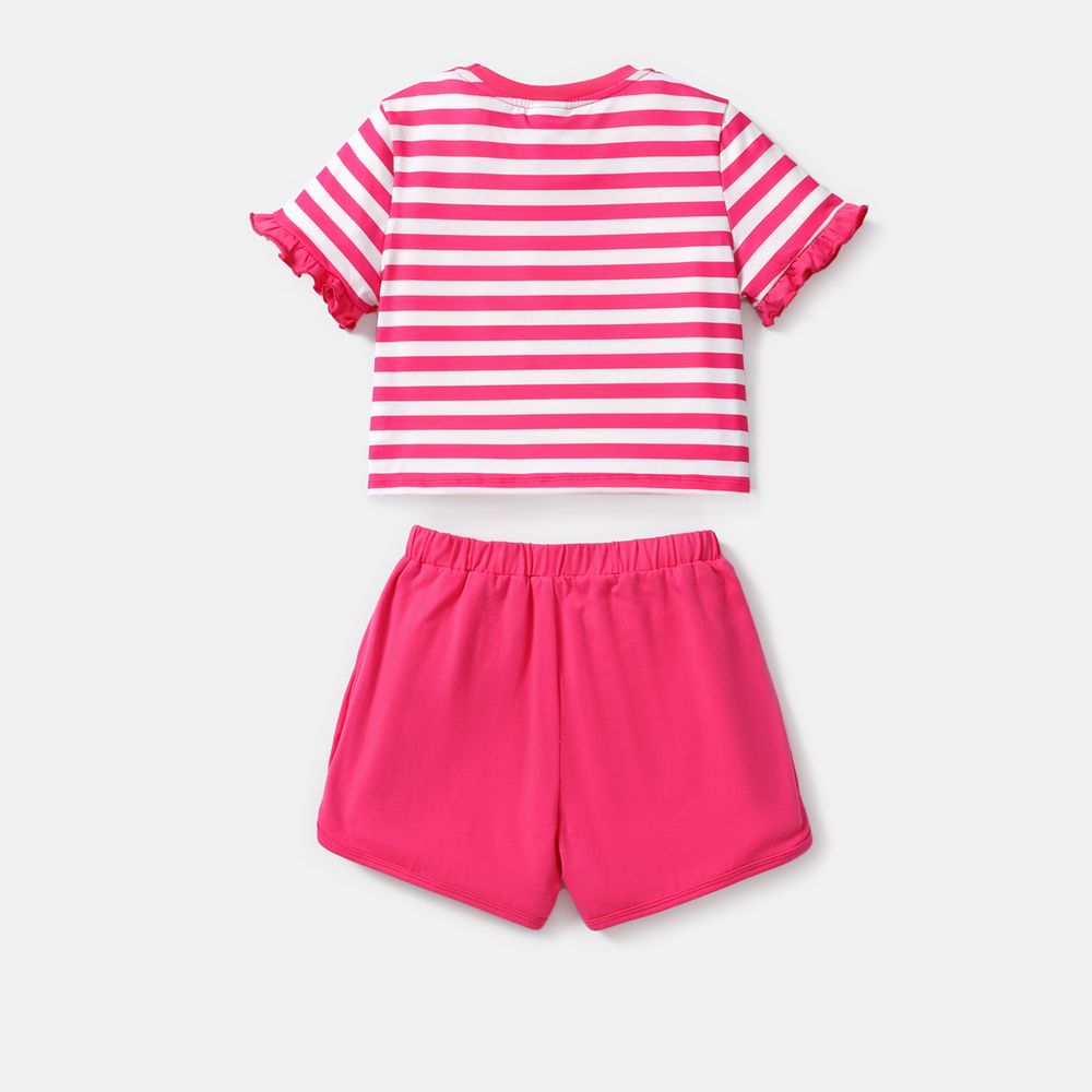 Barbie 2pcs Toddler/Kid Girl Naia Stripe Short-sleeve Tee and Cotton Shorts Set Roseo big image 5
