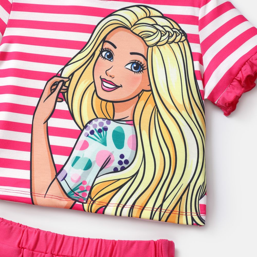 Barbie 2pcs Toddler/Kid Girl Naia Stripe Short-sleeve Tee and Cotton Shorts Set Roseo big image 3