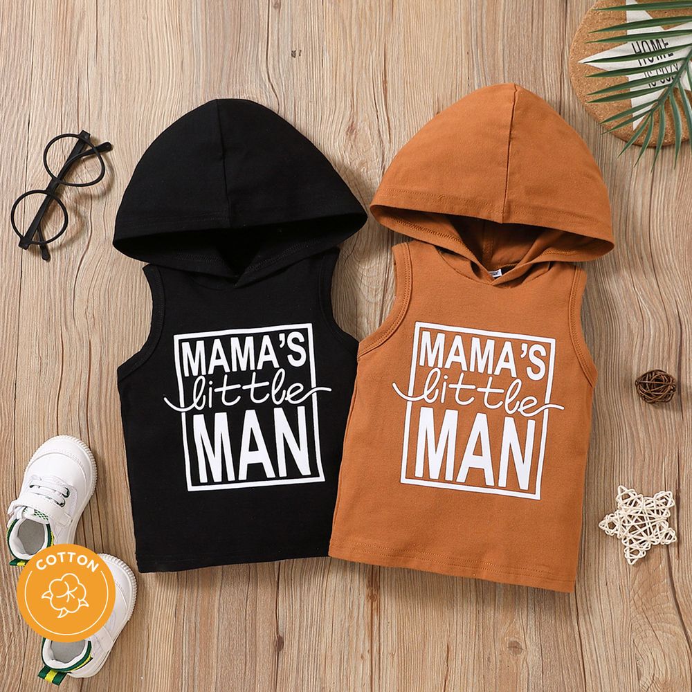 Baby Boy 95% Cotton Letter Print Hooded Tank Top Black big image 2