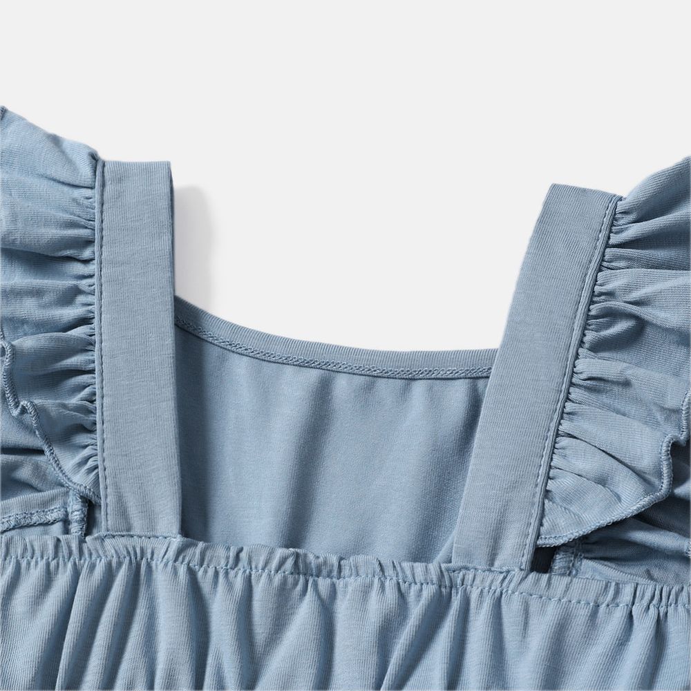 Family Matching Blue Striped Off Shoulder Short-sleeve Shirred Dresses and Spliced Tee Set BLUE WHITE big image 10