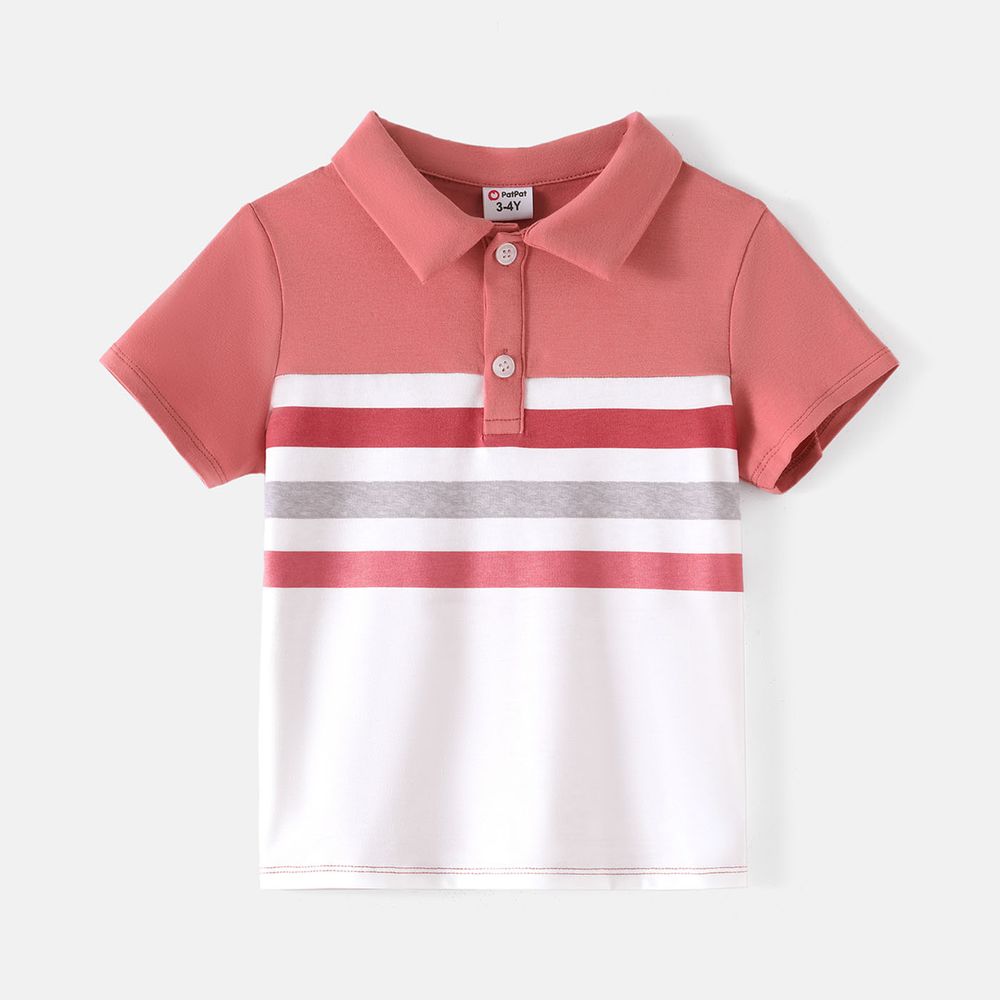Family Matching Short-sleeve Colorblock Naia™ Polo Shirts and Allover Print V Neck Ruffle Trim Tulip Hem Dresses Sets ColorBlock big image 15