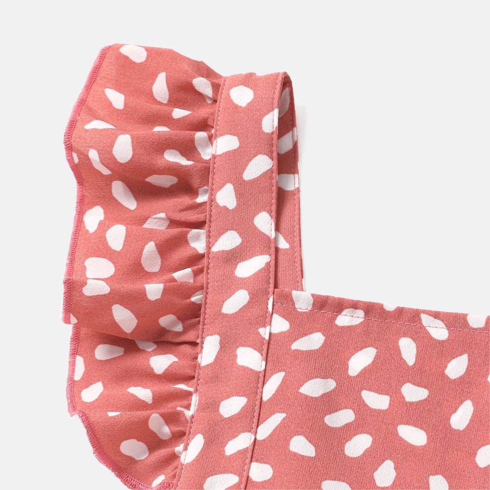 Family Matching Short-sleeve Colorblock Naia™ Polo Shirts and Allover Print V Neck Ruffle Trim Tulip Hem Dresses Sets ColorBlock big image 9