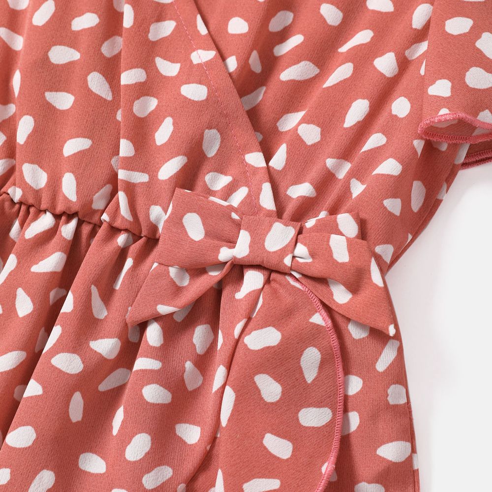 Family Matching Short-sleeve Colorblock Naia™ Polo Shirts and Allover Print V Neck Ruffle Trim Tulip Hem Dresses Sets ColorBlock big image 6