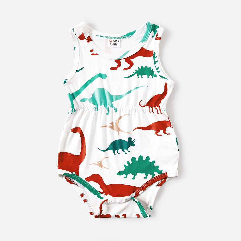 Family Matching Allover Colorful Dinosaur Print Drawstring Ruched Bodycon Dresses and Short-sleeve Tops Sets Multi-color big image 6