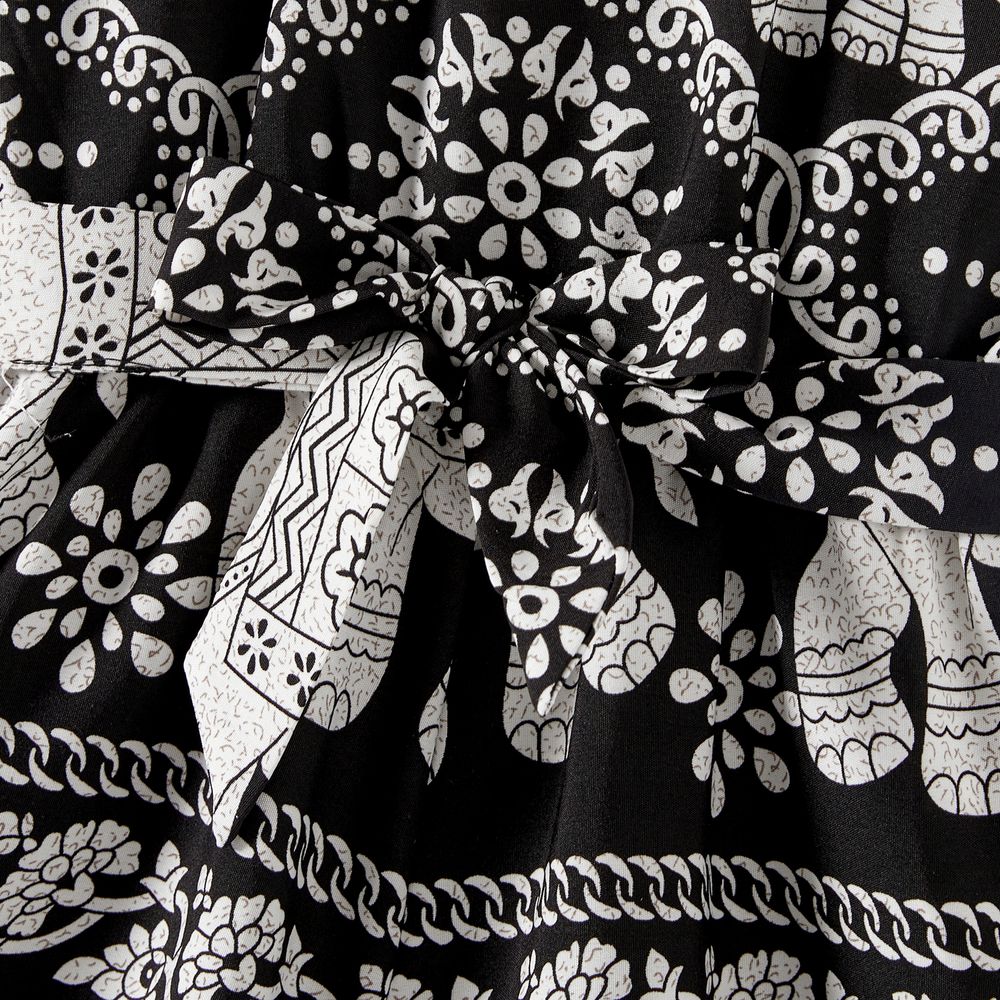 Mommy and Me Allover Elephant Print Spaghetti Strap Belted Rompers Black big image 7