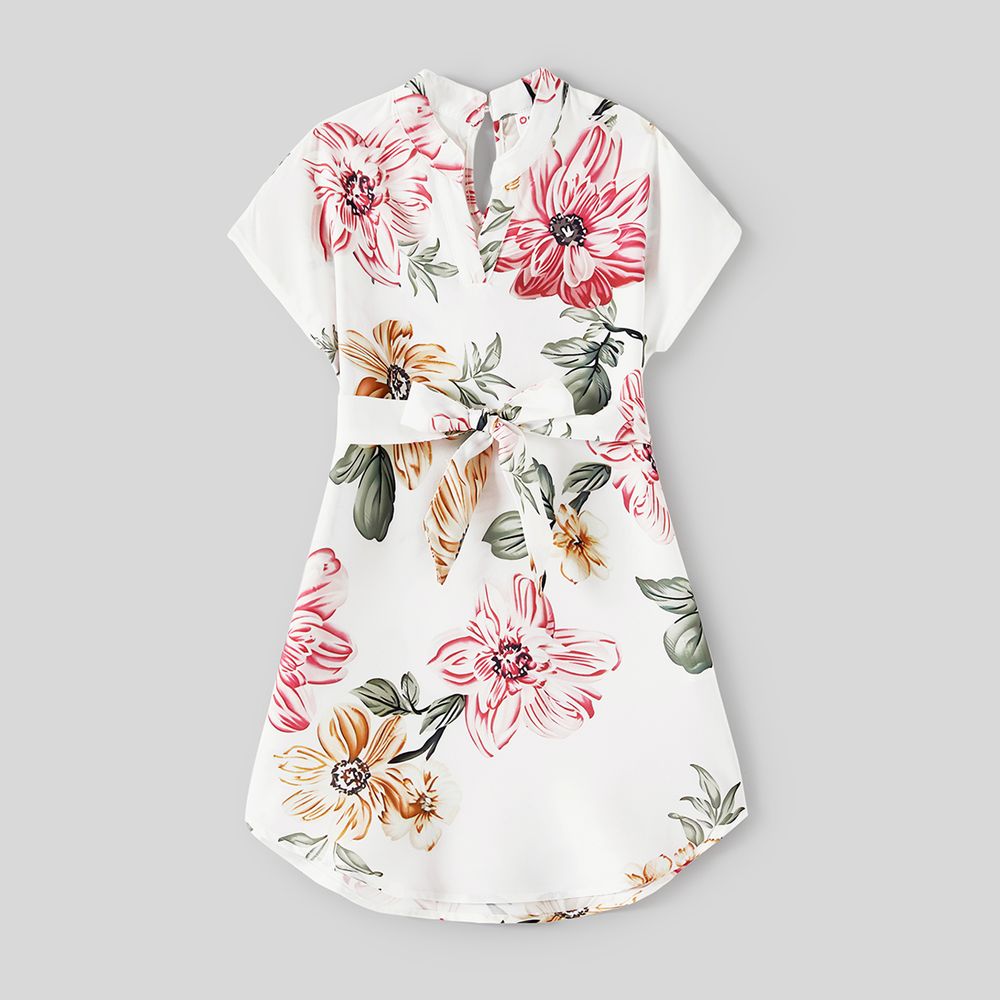 Family Matching Allover Floral Print Notched Neck Belted Dresses and Short-sleeve Colorblock T-shirts Sets Colorful big image 5