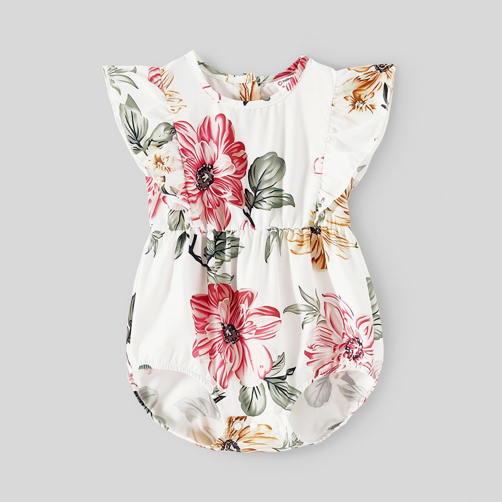 Family Matching Allover Floral Print Notched Neck Belted Dresses and Short-sleeve Colorblock T-shirts Sets Colorful big image 7