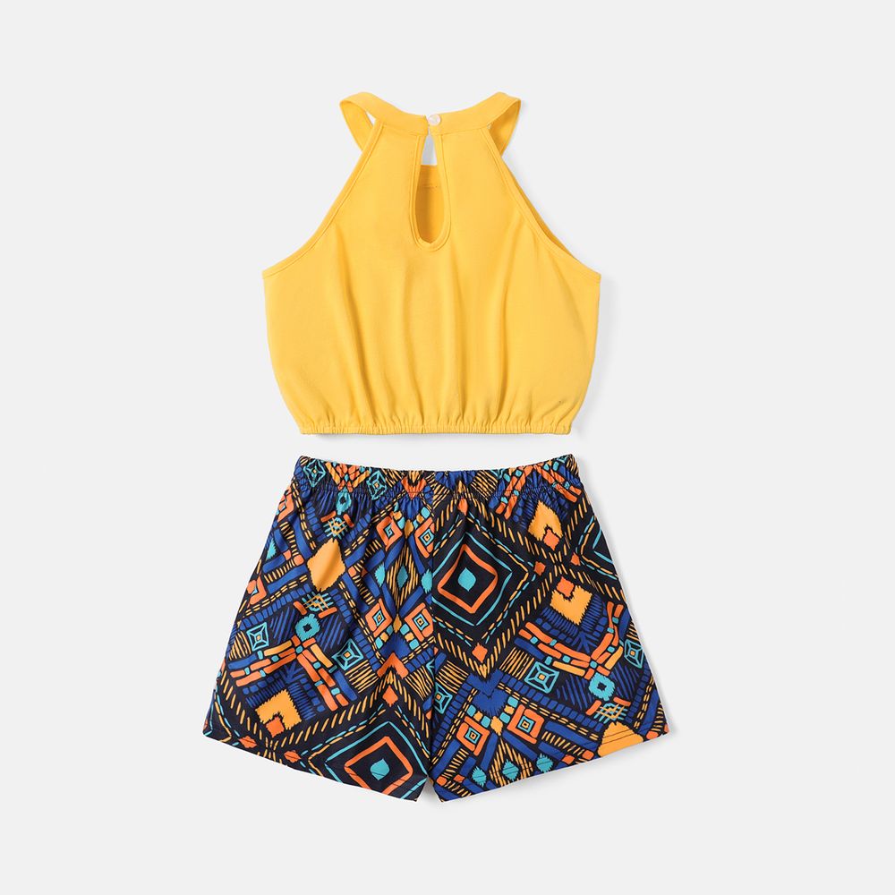 Naia 2pcs Kid Girl Halter Tee and Bowknot Design Exotic Shorts Set Ginger-2 big image 2