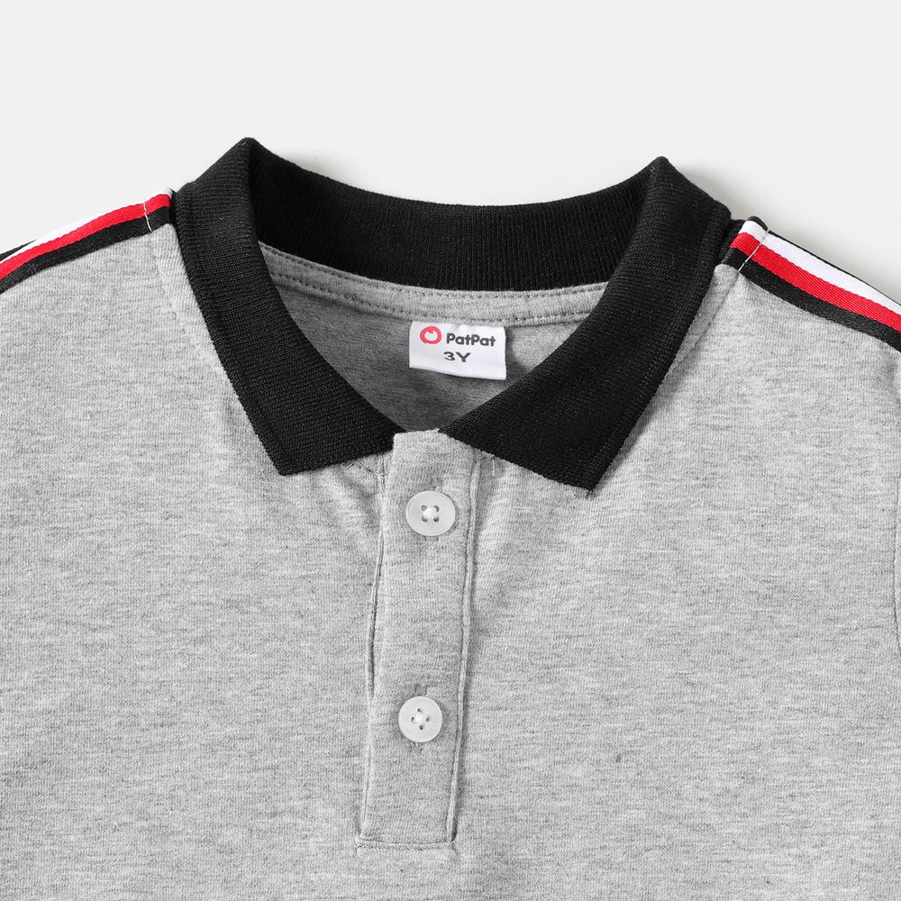 2pcs Toddler Boy Colorblock Cotton Short-sleeve Polo shirt and Shorts Set Grey big image 4
