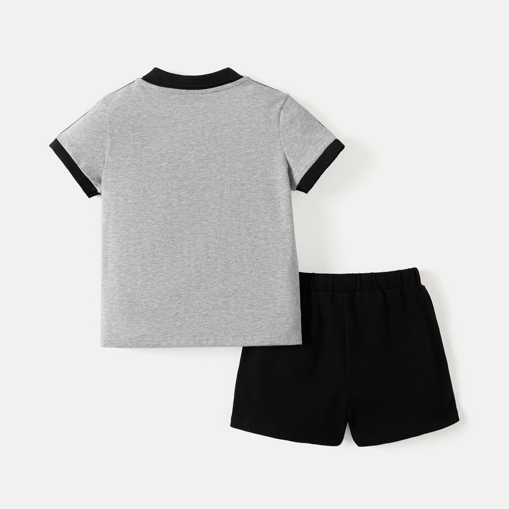 2pcs Toddler Boy Colorblock Cotton Short-sleeve Polo shirt and Shorts Set Grey big image 3