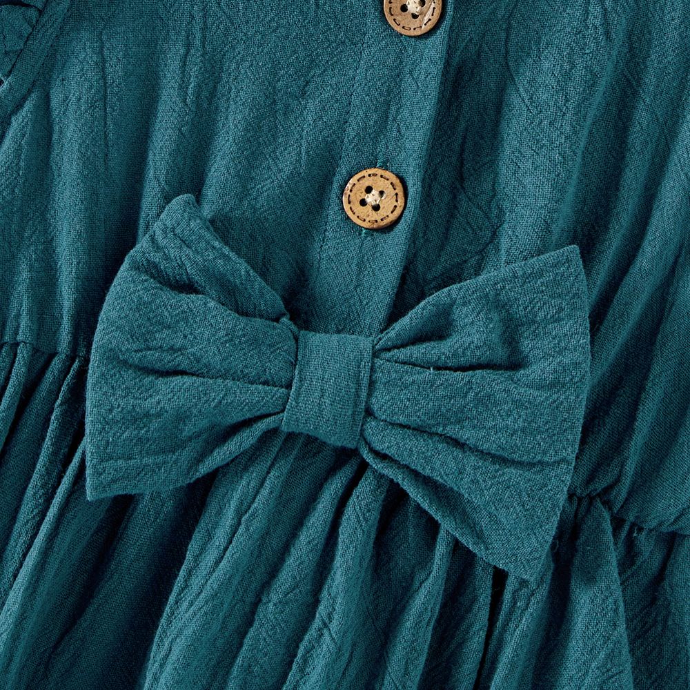 Mommy and Me 100% Cotton Button Front Solid V Neck Ruffle-sleeve Belted Dresses Peacockblue big image 11