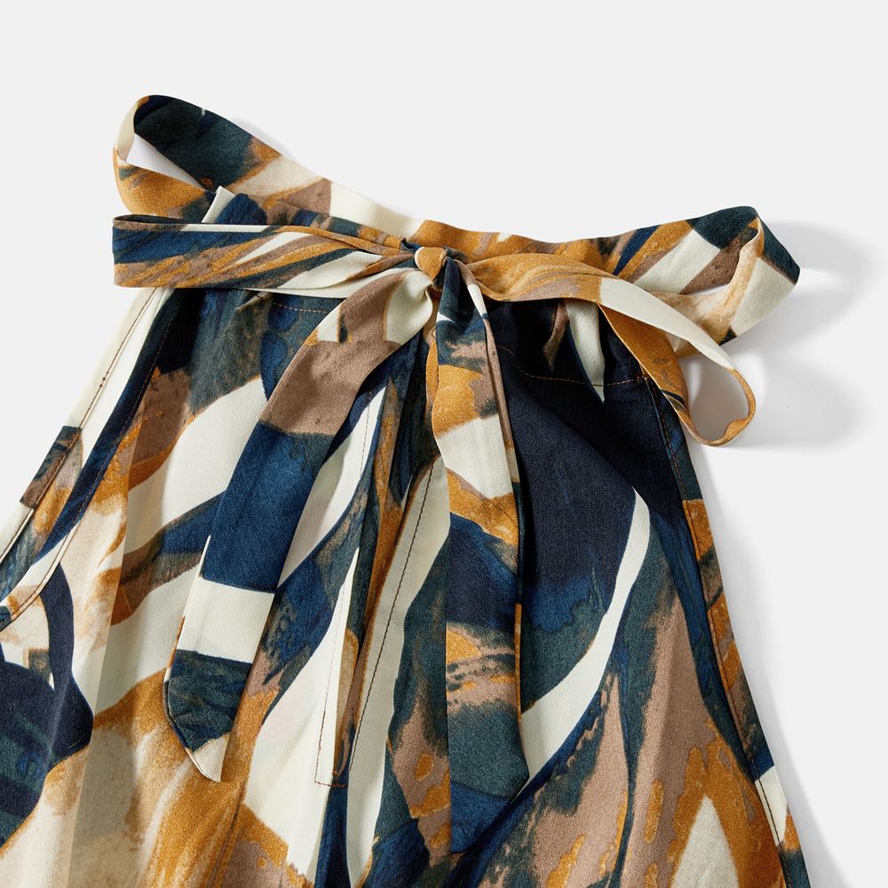 Family Matching Allover Geo Print Halter Belted Midi Dresses and Short-sleeve Colorblock T-shirts Sets Colorful big image 13