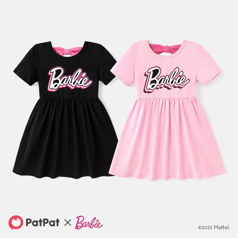 Barbie Toddler/Kid Girl Back Bowknot Design Cotton Short-sleeve Dress Light Pink big image 6