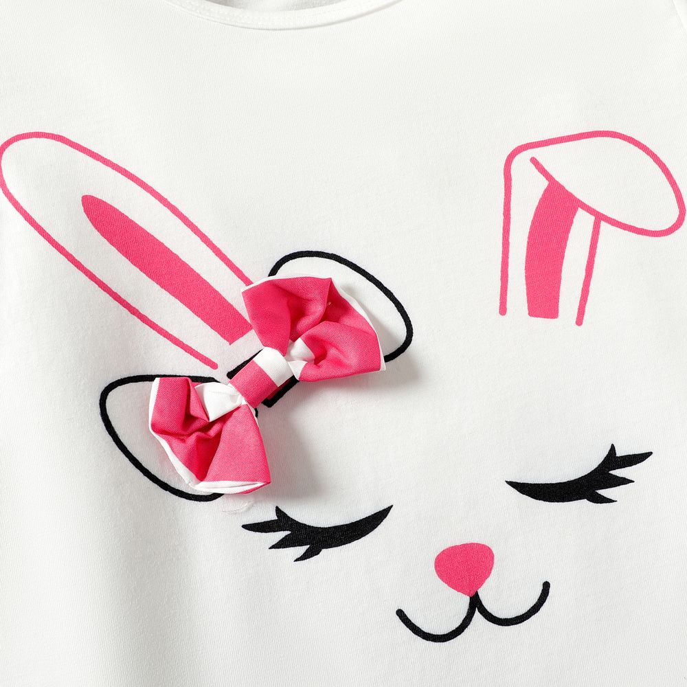 Easter 2pcs Kid Girl 3D Bowknot Design Rabbit Print Tee and Stripe Belted Shorts Set Pink big image 2