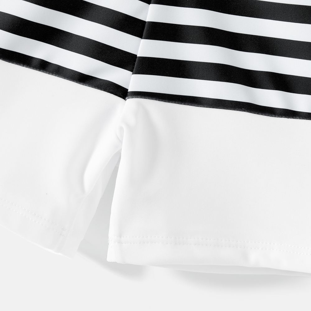 Family Matching Solid One Shoulder Cut Out Self-tie One-piece Swimsuit and Striped Colorblock Swim Trunks Blue big image 5