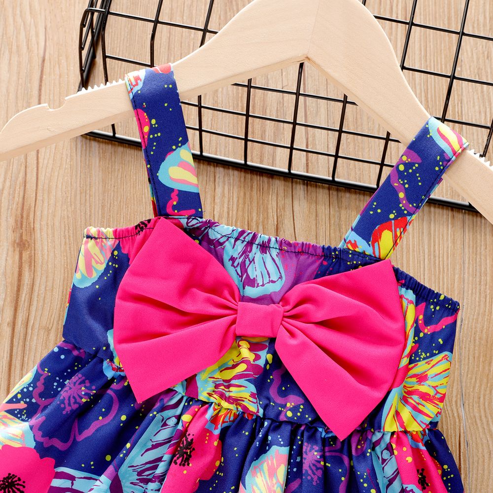 Baby Girl Bow Front Allover Butterfly Print Sleeveless Dress Multi-color big image 3