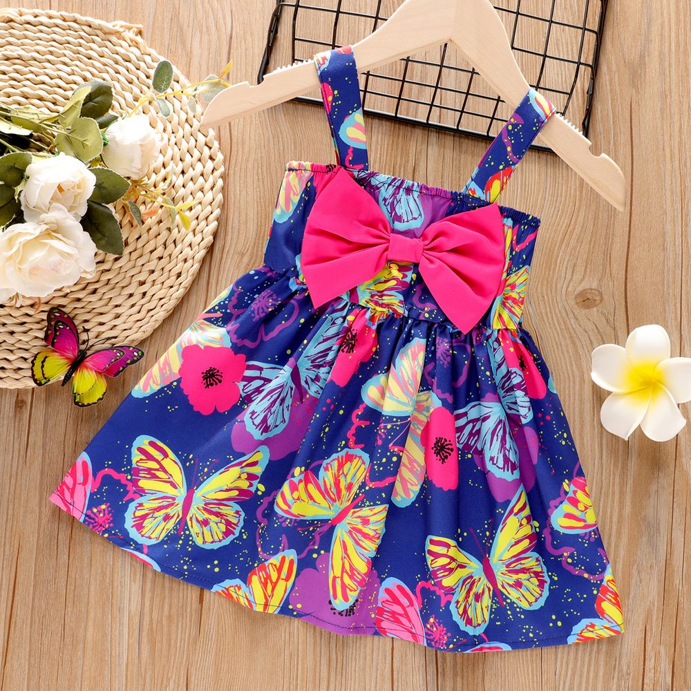 Baby Girl Bow Front Allover Butterfly Print Sleeveless Dress Multi-color big image 1