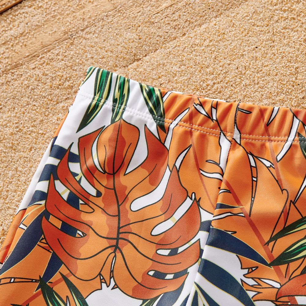 Family Matching Tropical Plant Print Two-piece Swimsuit and Swim Trunks Shorts ColorBlock big image 2