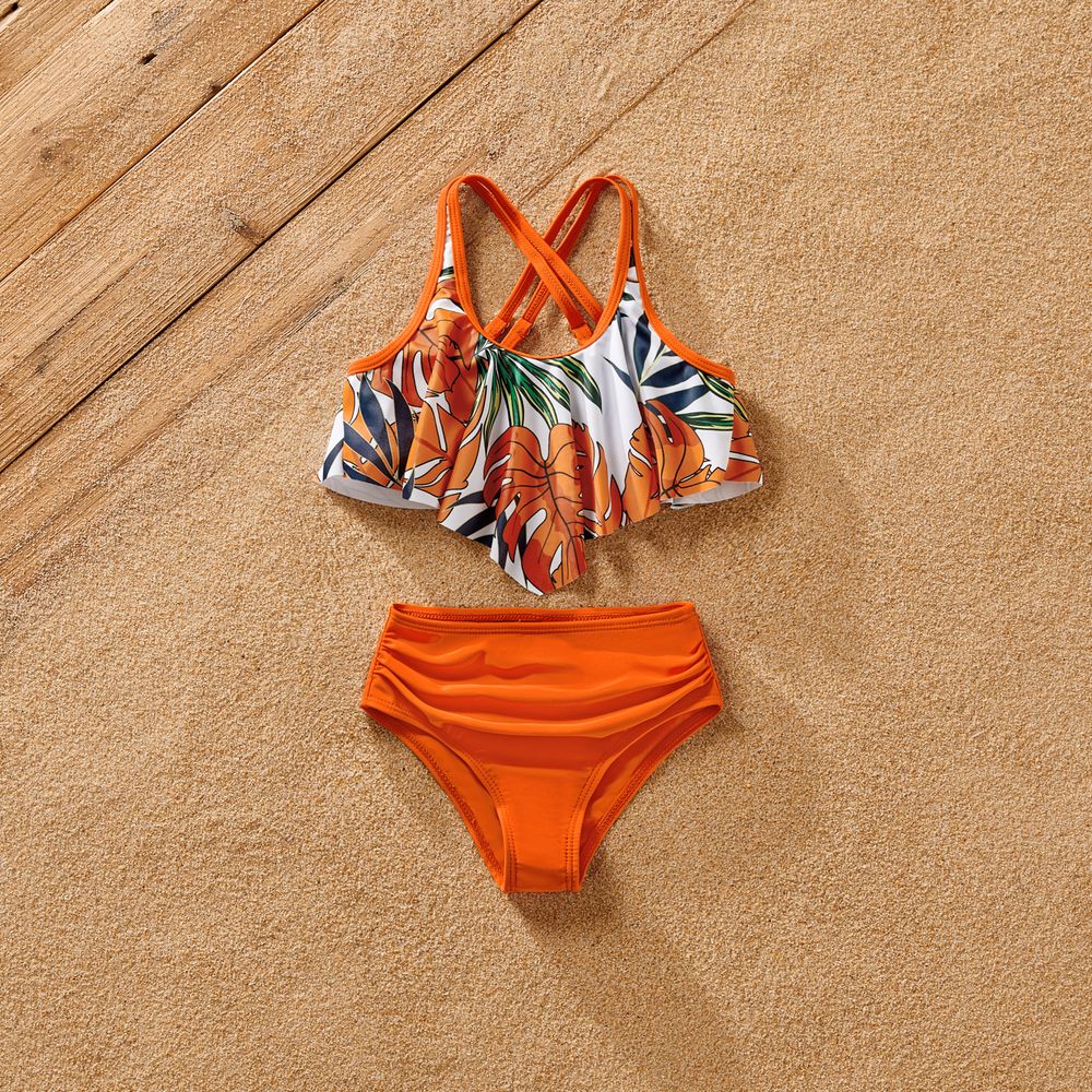 Family Matching Tropical Plant Print Two-piece Swimsuit and Swim Trunks Shorts ColorBlock big image 6