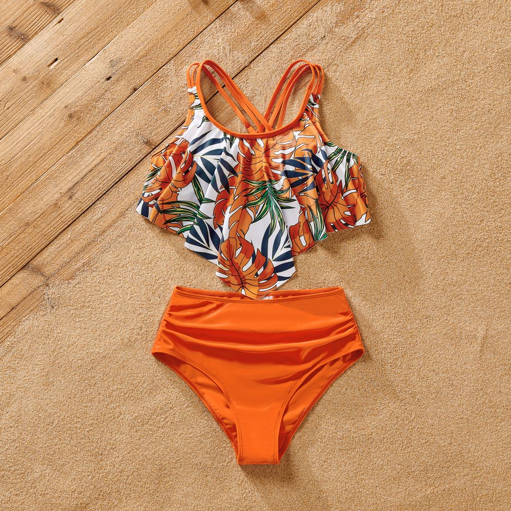 Family Matching Tropical Plant Print Two-piece Swimsuit and Swim Trunks Shorts ColorBlock big image 9