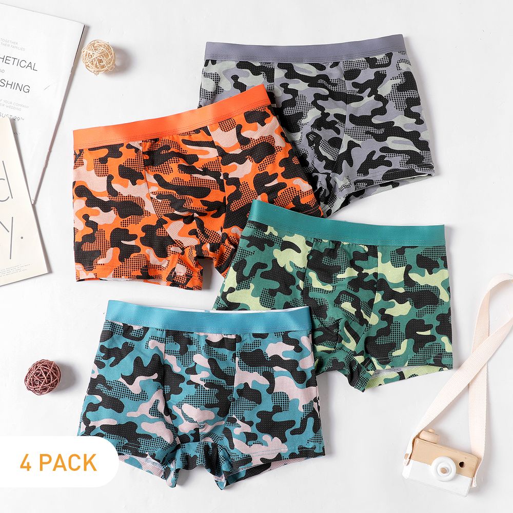 4Pcs Kid Boy Camouflage Boxer Briefs Underwear Multi-color big image 1