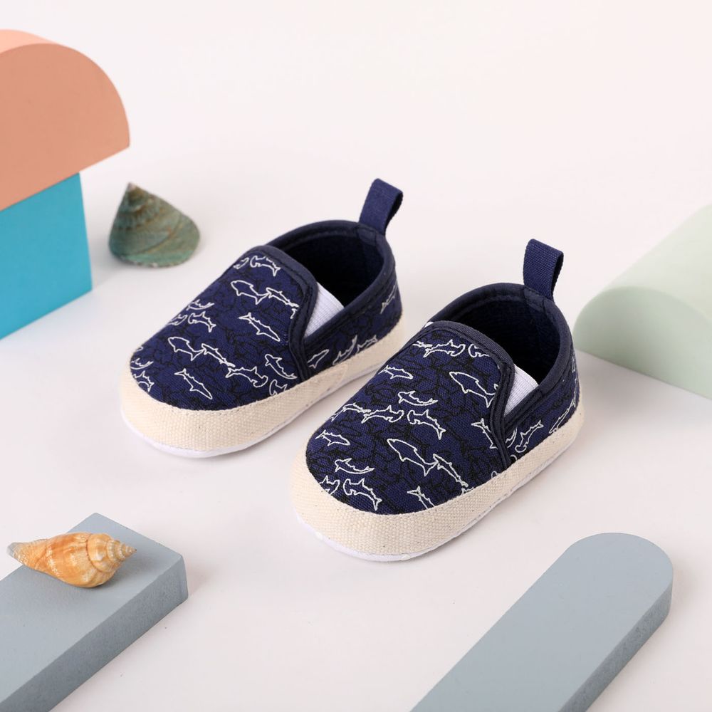 Baby / Toddler Shark Print Slip-on Loafers Deep Blue big image 2