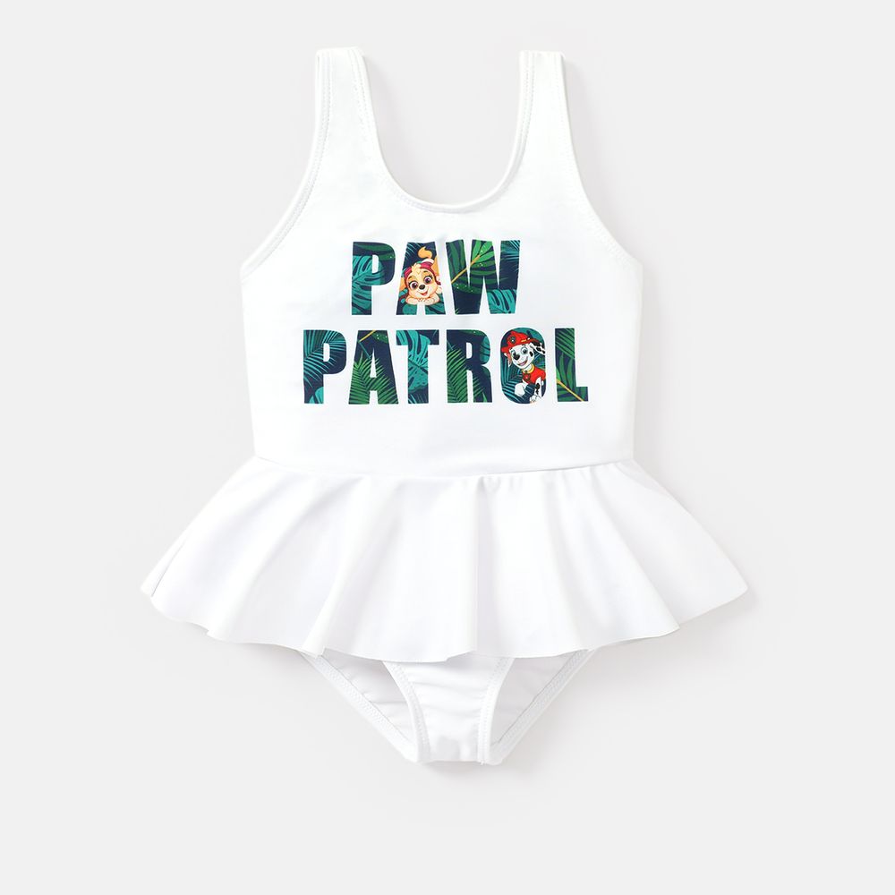 PAW Patrol Sibling Matching Letter Graphic Ruffle Trim One-Piece Swimsuit and Allover Plant Print Swim Trunks Colorful big image 9