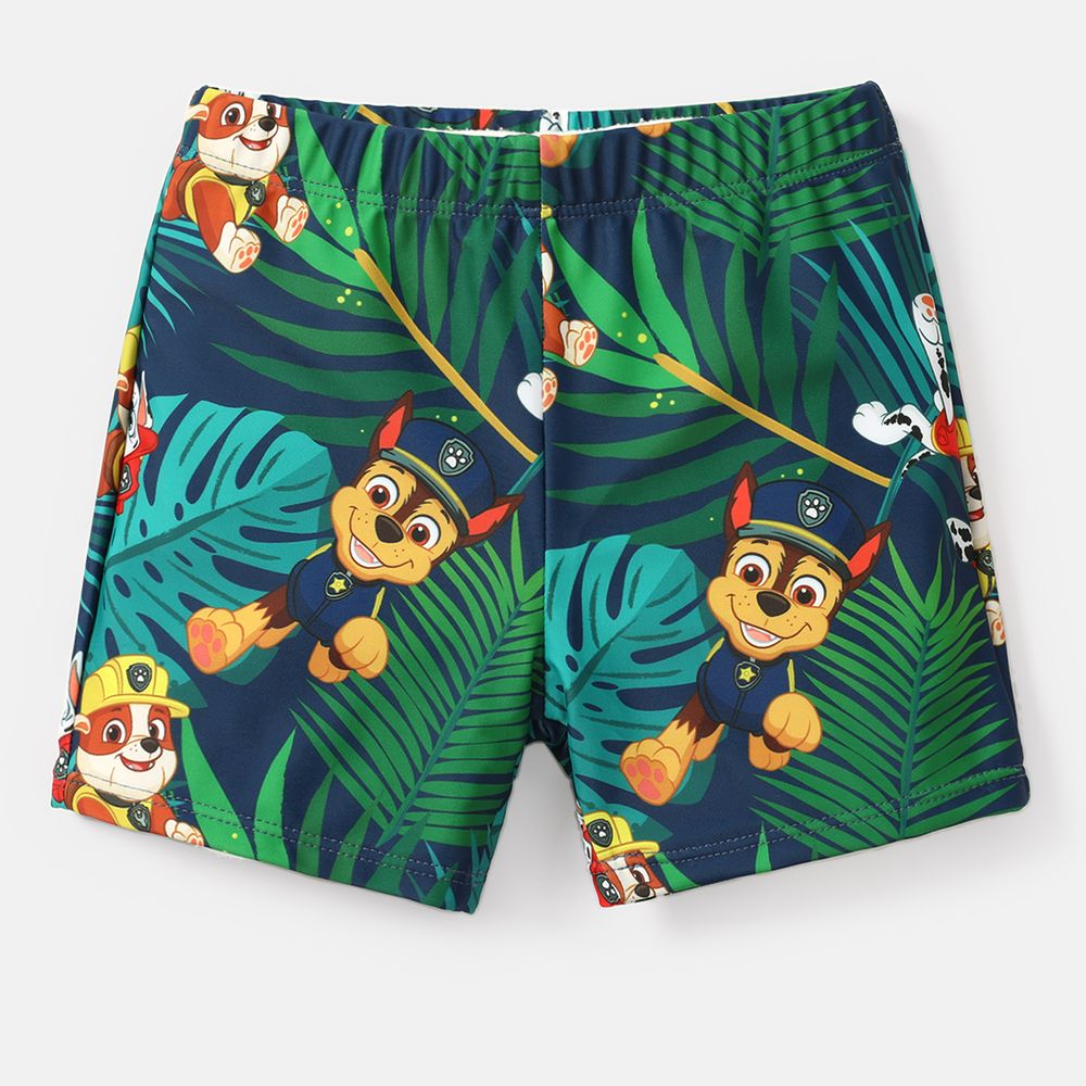 PAW Patrol Sibling Matching Letter Graphic Ruffle Trim One-Piece Swimsuit and Allover Plant Print Swim Trunks Colorful big image 2