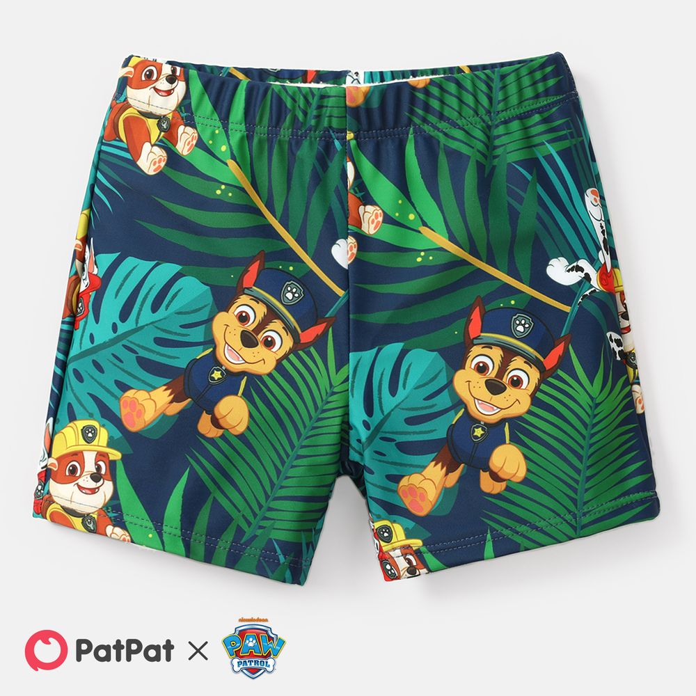 PAW Patrol Sibling Matching Letter Graphic Ruffle Trim One-Piece Swimsuit and Allover Plant Print Swim Trunks Colorful big image 1