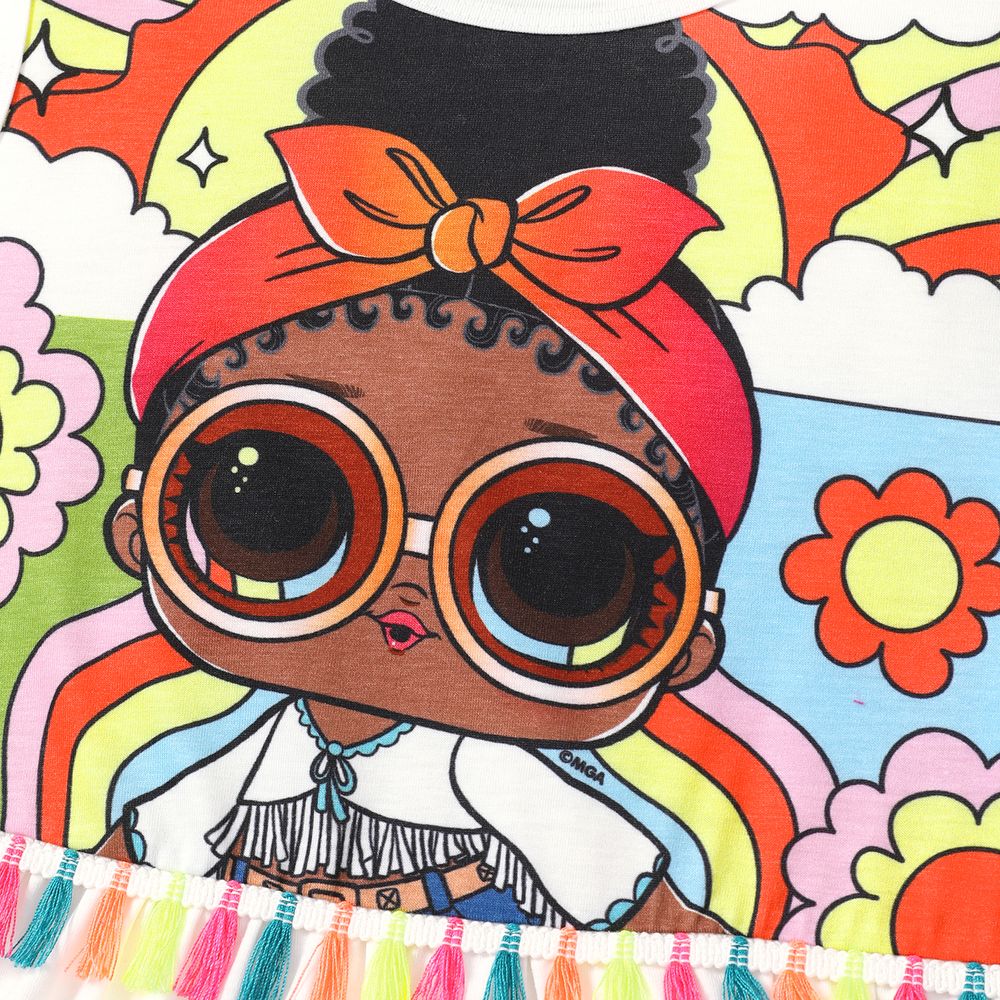 LOL Surprise Kid Girl 2pcs Graphic Print Naia™ Tank Top and Fringe Design Denim Shorts Set Colorful big image 4