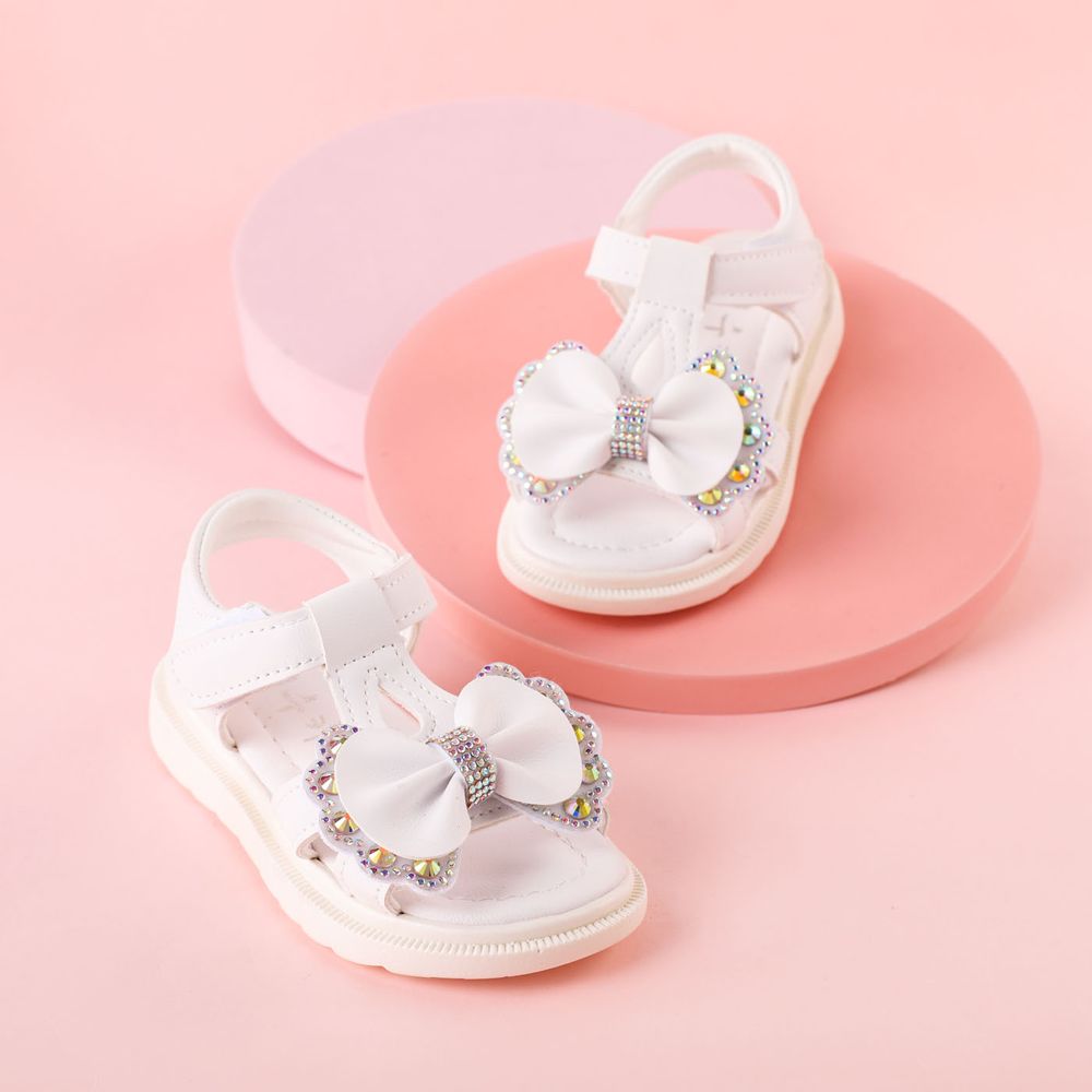 Toddler / Kid Rhinestones Bow Decor Sandals White big image 2