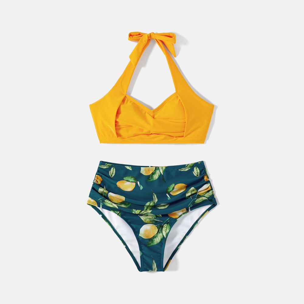 Family Matching Allover Lemon Print and Solid Halter Neck Two-piece Swimsuit or Swim Trunks Shorts Multi-color big image 13